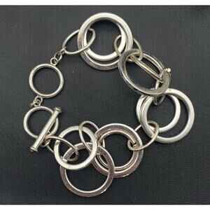 Silver Tone Double Circle Link Chunky Toggle Closure Bracelet